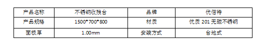 不锈钢收残台规格型号